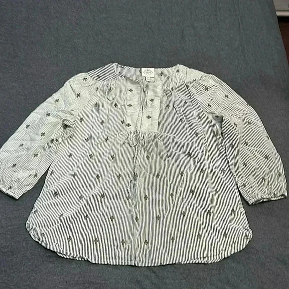 St. John's Bay Tops - St. John’s Bay shirt size medium, olive green stripes and white.